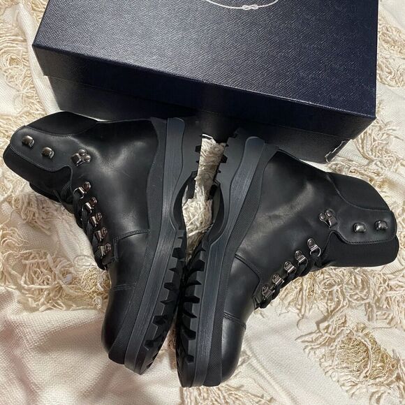 Prada Men\'s Leather Hiking Combat Boots Black Size 6 NEW main image 9